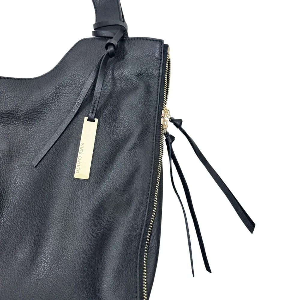 Vince Camuto Corla Black Leather Large Tote Shoulder Bag Zippers Biker Moto